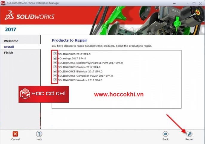 Sửa chữa lại chương trình cài đặt (Repair Solidworks)